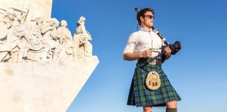 Viaja pelo mundo com um kilt escocês e uma gaita de foles