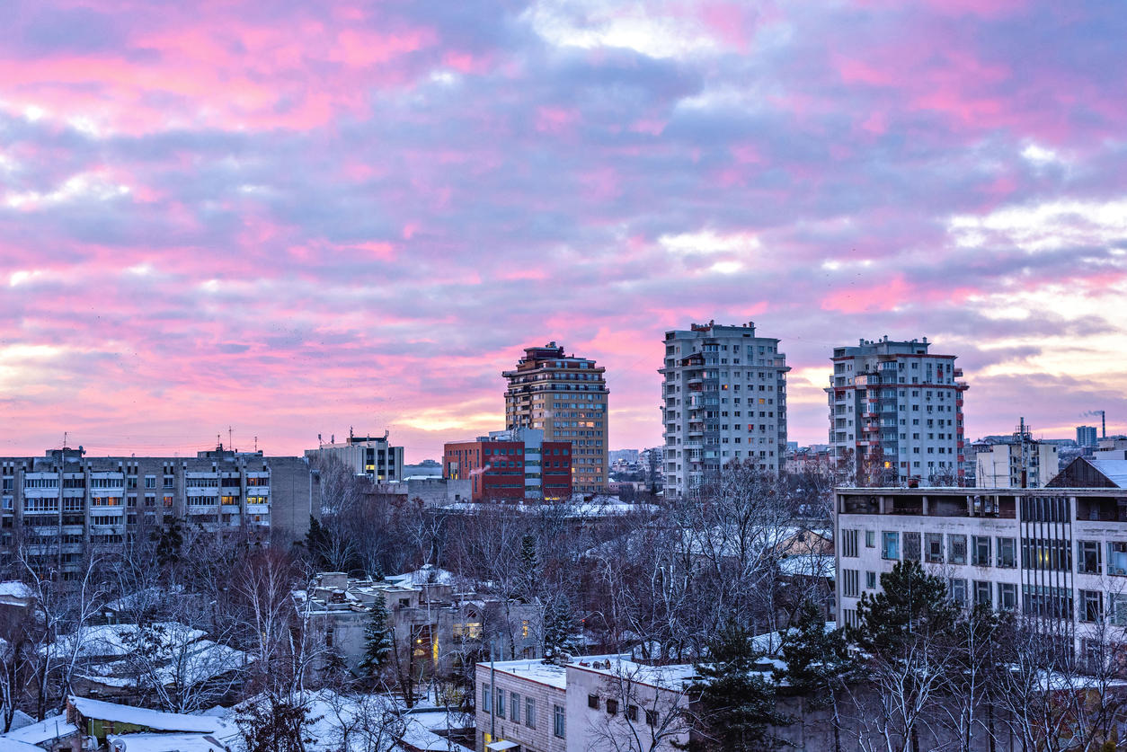 Beautiful sunset in Chisinau town
