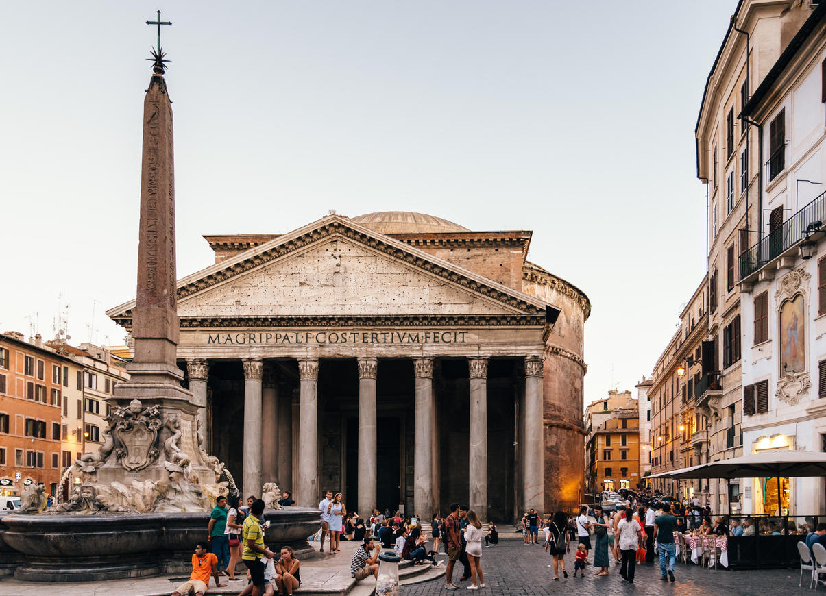 Outdoor view of Pantheon of Agripa in Rome a sunny summer day