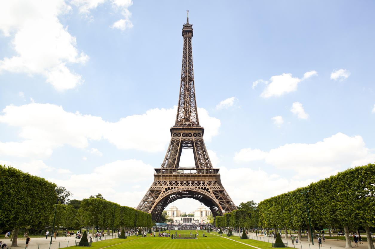 Eiffel Tower and garden in Paris, France