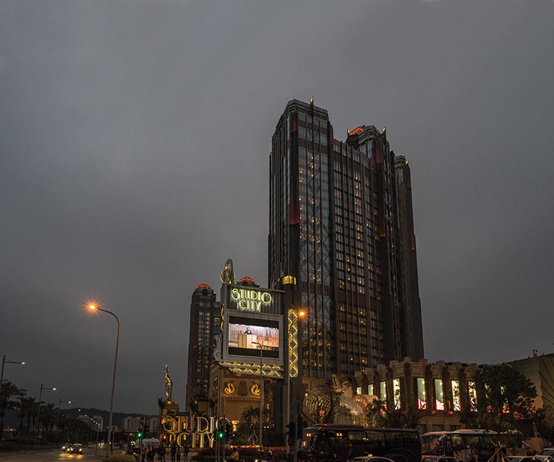 Macau Studio City luxury hotel and casino in a cloudy late afternoon