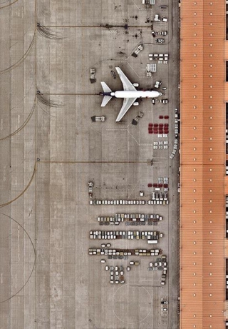 Cargo delivery area at airport from above