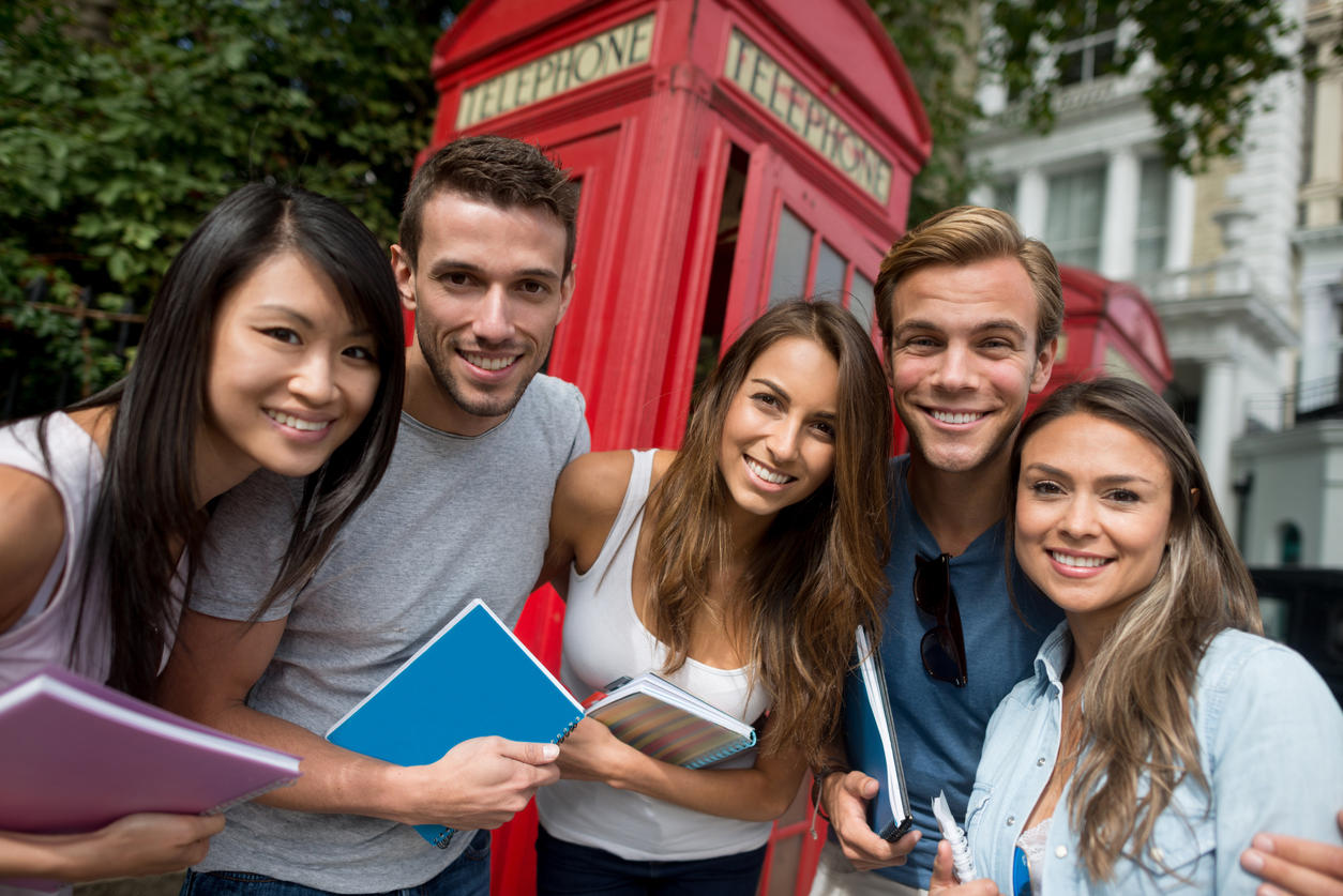 Group of exchange students in London
