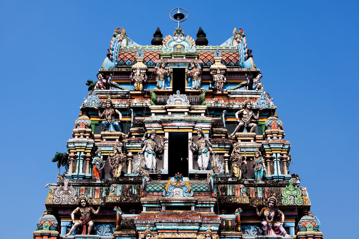 Colorful tower of the Vishnu Temple of Cochin