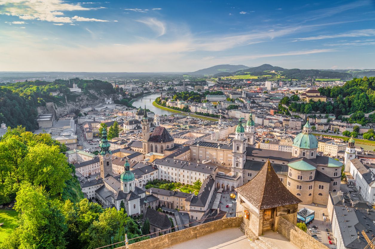 Historic city of Salzburg at sunset in summer, Austria