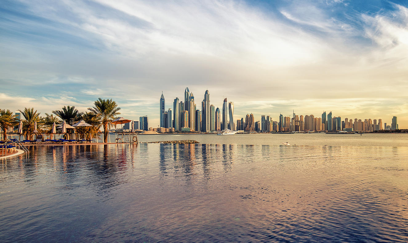 Dubai Marina at sunset United Arab Emirates