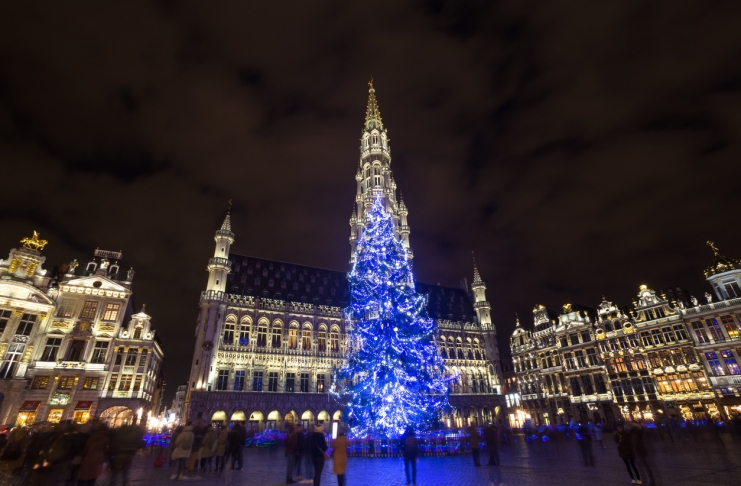 grote markt place on a christmas evening brussels belgium
