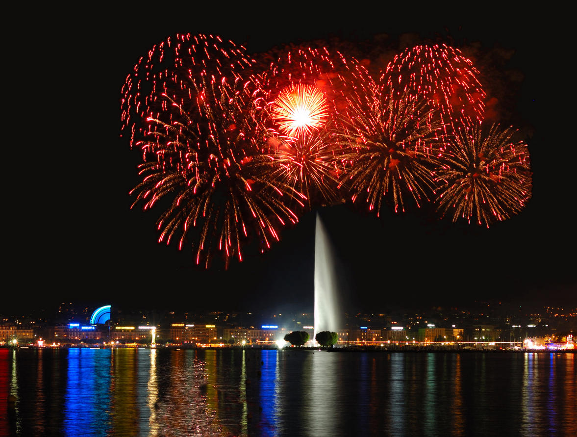 Fireworks with Geneva Fountain