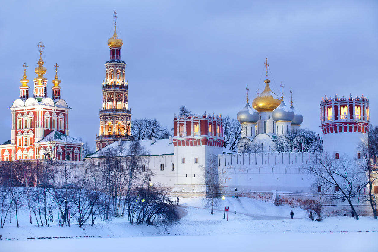 Winter view of Novodevichy convent in Moscow, Russia