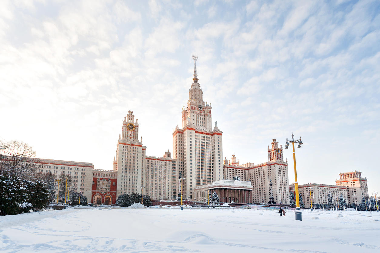 The main building of Moscow State University, Russia.