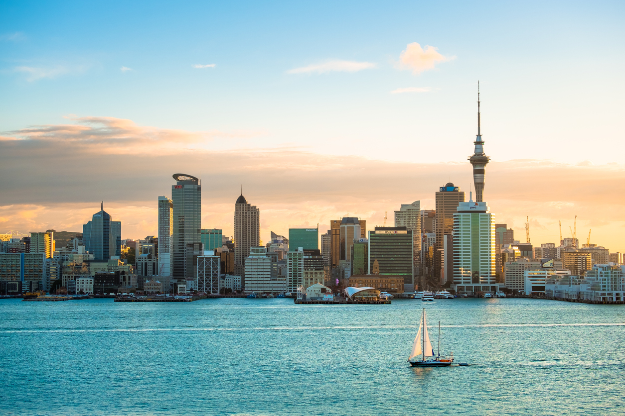2018, JAN 3 – Auckland, New Zealand, Panorama view, Beautiful landcape of the building in Auckland city before sunset. View from Cyril Bassett VC Lookout.