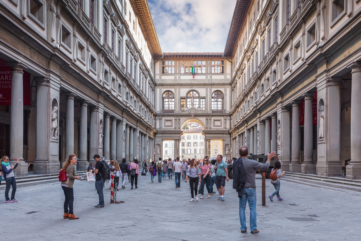 Narrow courtyard the Uffizi Gallery in Florence, Italy